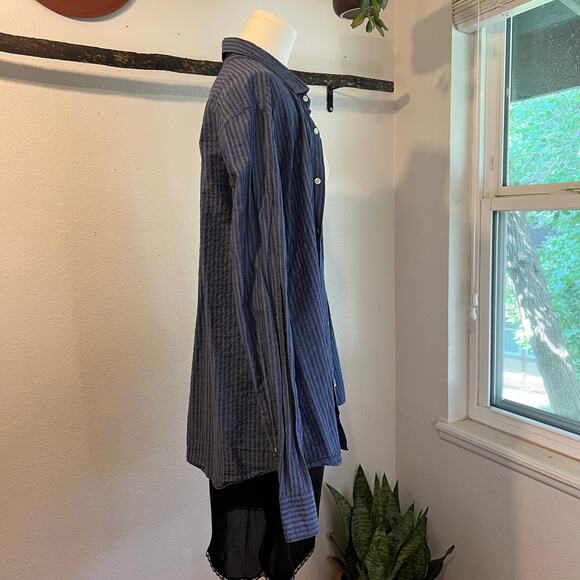Ordean Blue Vertical Striped Long Sleeve Button Down Linen Shirt Italy Size XL - Picture 4 of 14